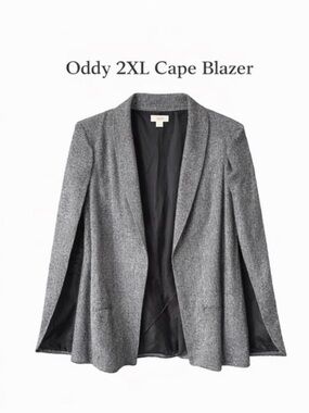 Oddi Cape Blazer 2XL Gray Draped Cape Jacket Open Front NWOT Plus